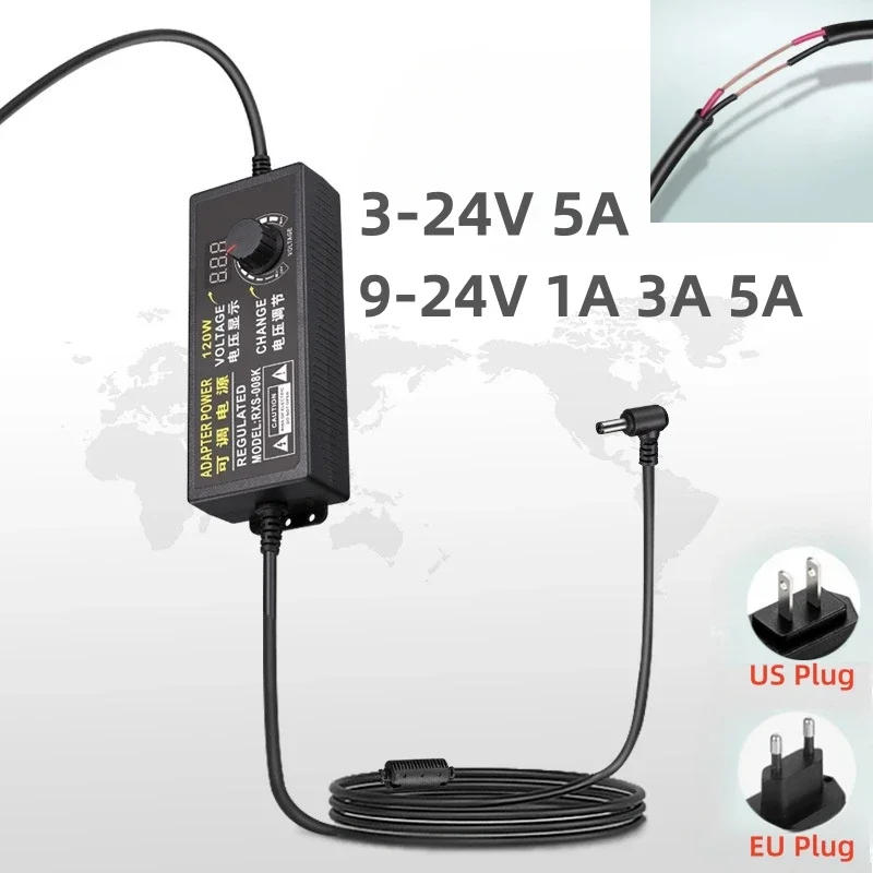 Description Picture 4 of itemWith Display Screen Voltage Regulated SwitchAdjustable Power Supply Adapter AC110-220V To DC9V 12V 24V 5A 3A Universal Adapter