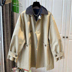 Oversized Contrasting Color Mid Length Trench Coat Women 2025 Autumn Style British Style Loose Slimming Casual Versatile Jacket