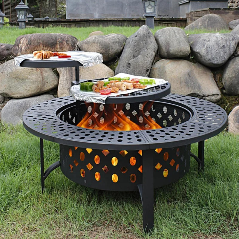 Description Picture 2 of item42 Inch Fire Pit with 2 Grills, Extra Large Wood Burning Fire Pits for Outside with Lid & Poker, Heavy Duty Firepit
