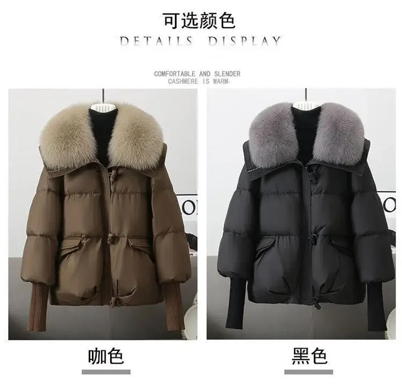 Description Picture 4 of item2025 Winter Down cotton Short Padded Jacket Women Parkas Fur Collar Thick Cotton Coats Clothes Black Casual Outerwear Female new