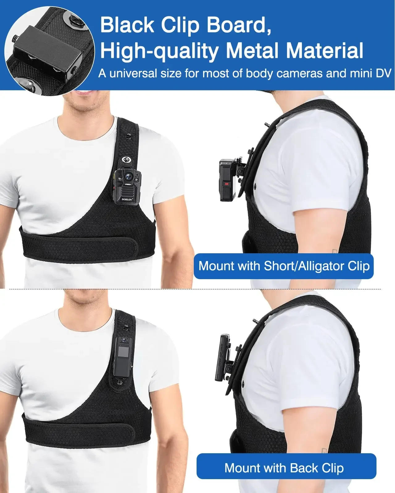Description Picture 4 of itemBOBLOV Body Camera Chest Vest Durable Shoulder Single Vest for All Body Camcorder Velcro Wearing Bodycam Belt Cam Shoulder Strap