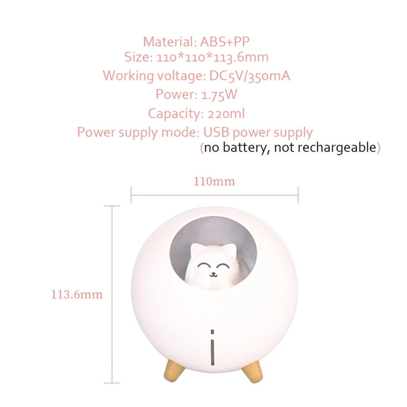 Description Picture 5 of itemLovely Pet Air Humidifier 220Ml Planet Cat Ultrasonic Cool Mist Aroma Air Oil Diffuser Romantic Color LED Lamp