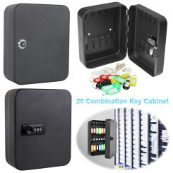 Key Box Wall Mounted 20 Key Hooks Locking Key Organizer with Key/Code Lock Key Storage Lock Box Key Cabinet Security Lock Box