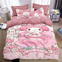 Duvet Cover My Melody Cartoon Anime Kawaii Kuromi Bedding Set Home Textile Fashion Quilt Cover Pillowcase Bed Set  Girl Gift
