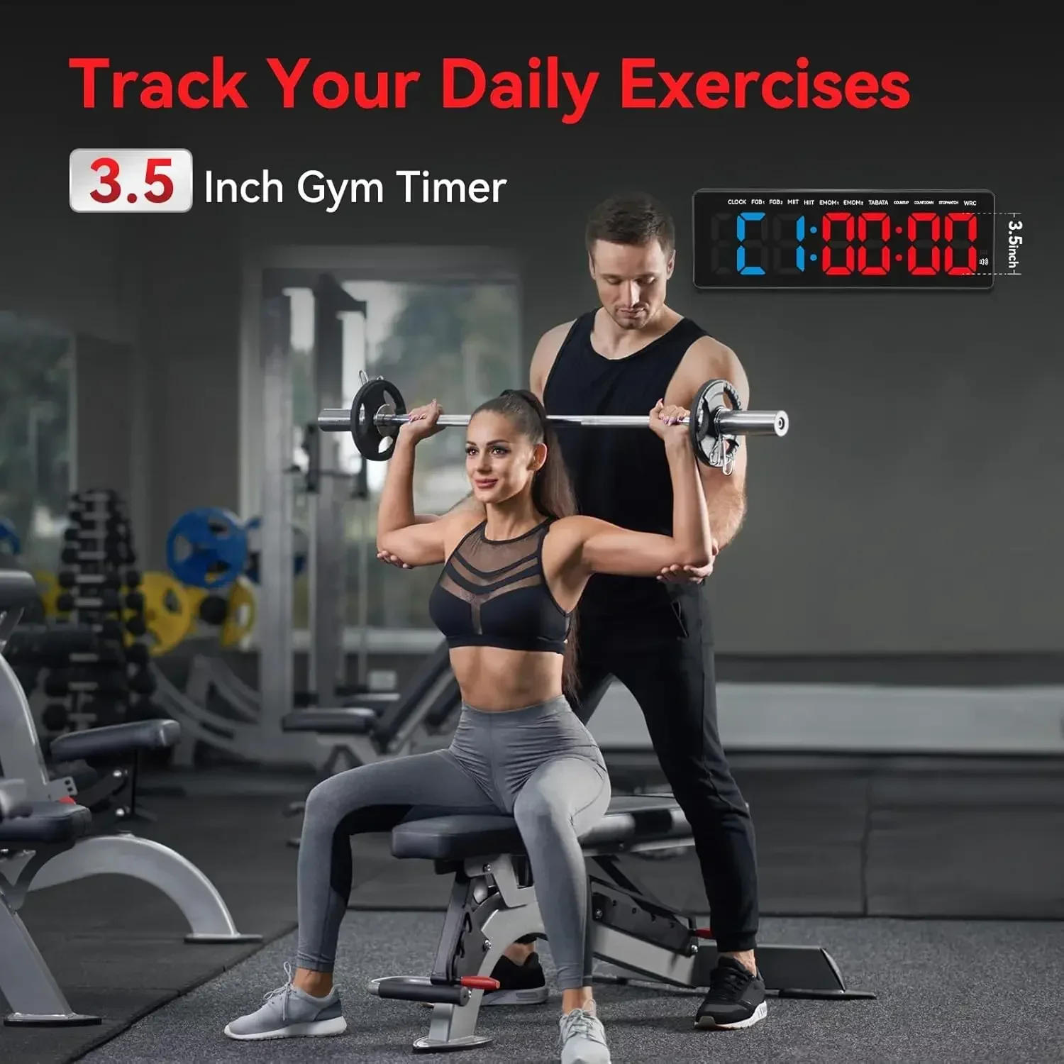 Description Picture 6 of itemGym Timer 3.5" Large LED Display Wall Clock Gym Interval Workout  Count Down & Up Stopwatch Digital Time Timers for Fitness Home