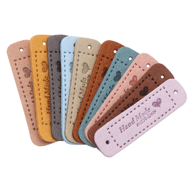 Description Picture 5 of item20Pcs Hand Made With Love Garment Labels DIY Handmade Arts Clothes Tags Colorful PU Leather Label Hats Bags Sewing Accessories