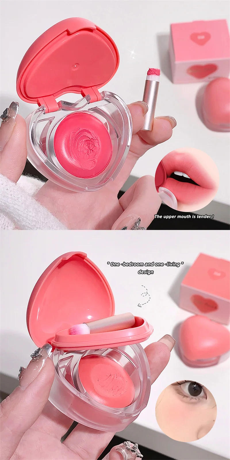 Description Picture 6 of itemHeart-shaped Blush Cream Lip Cheek Dual-purpose Lip Mud Long-Lasting Tender Look Uplifting Color Matte Monochrome Blusher Cream