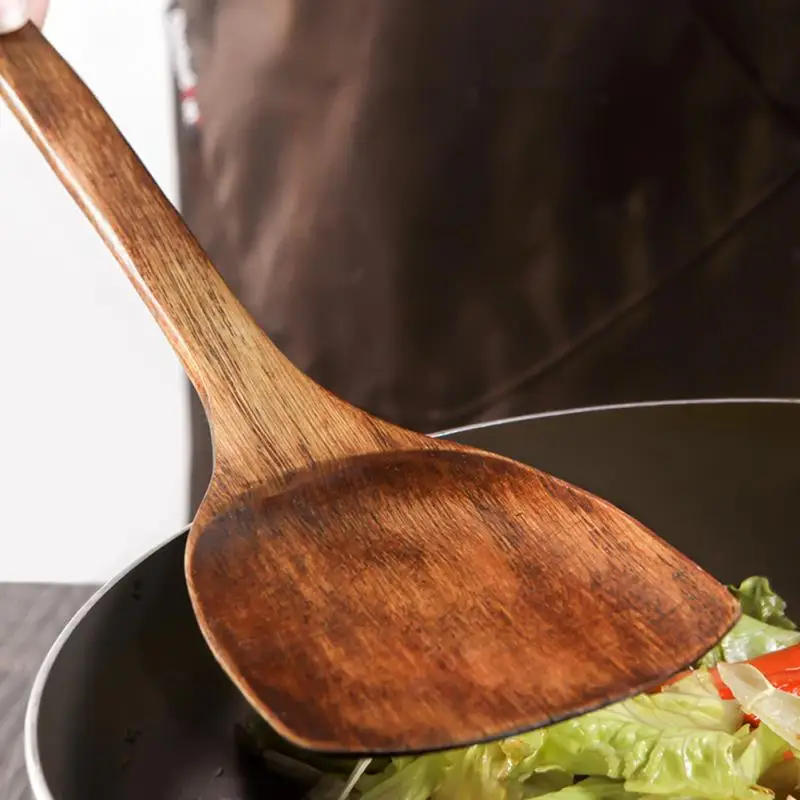 Description Picture 6 of itemCooking Spatula Wooden Kitchen Wood Turner Utensils Wok Utensil Tool Scoop Handle Nonstick Spoon Spatulas Bamboo Frying Spoons