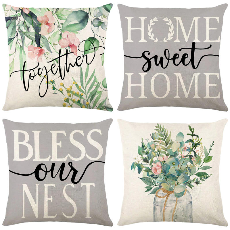 Description Picture 3 of item4Pcs Floral Throw Pillow Cases Square Linen Waist Protection Cushion Cover Bed Sofa Pillow Covers Home Decor Pillowcases 45x45CM
