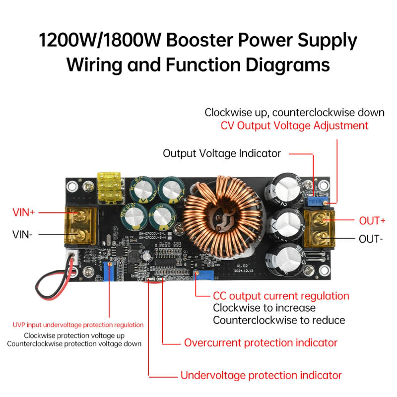 Description Picture 4 of itemDC-DC 14-85V to 14-120V 1800W 40A 1200W 20A Boost Converter Step Up Power Supply Module CV CC Adjustable Voltage Converter