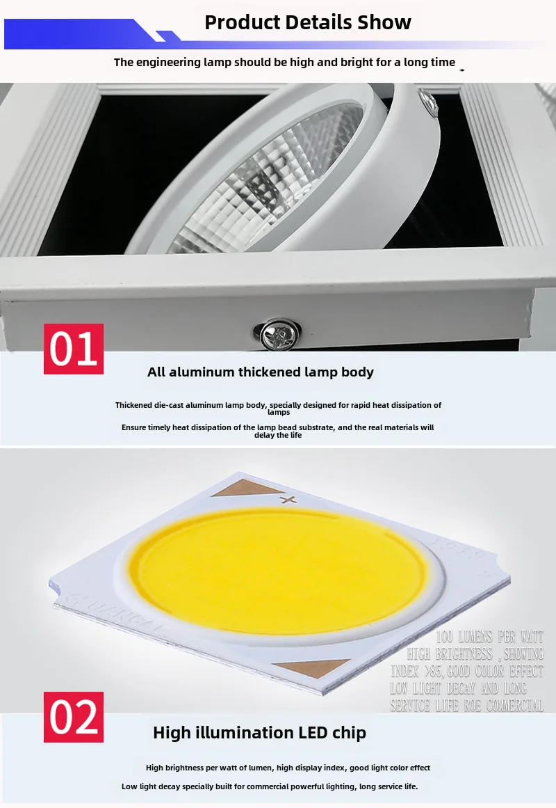 Description Picture 4 of itemAC220V ceiling downlight embedded ceiling light 5W 10W 20W 30W 40W LED square single lamp 2 heads 3 heads home lighting commerci