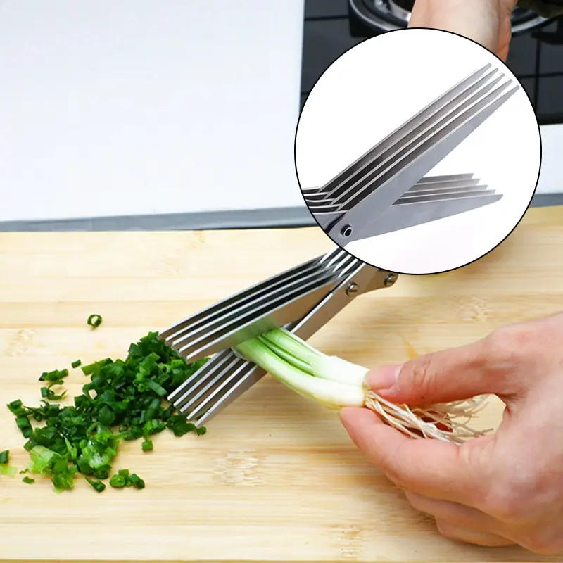 Description Picture 4 of itemMultifunctional Multi-layer Green Onion Scissors Stainless Steel Onion Cutting Knife Herb Seaweed Spice Scissors Kitchen Scissor