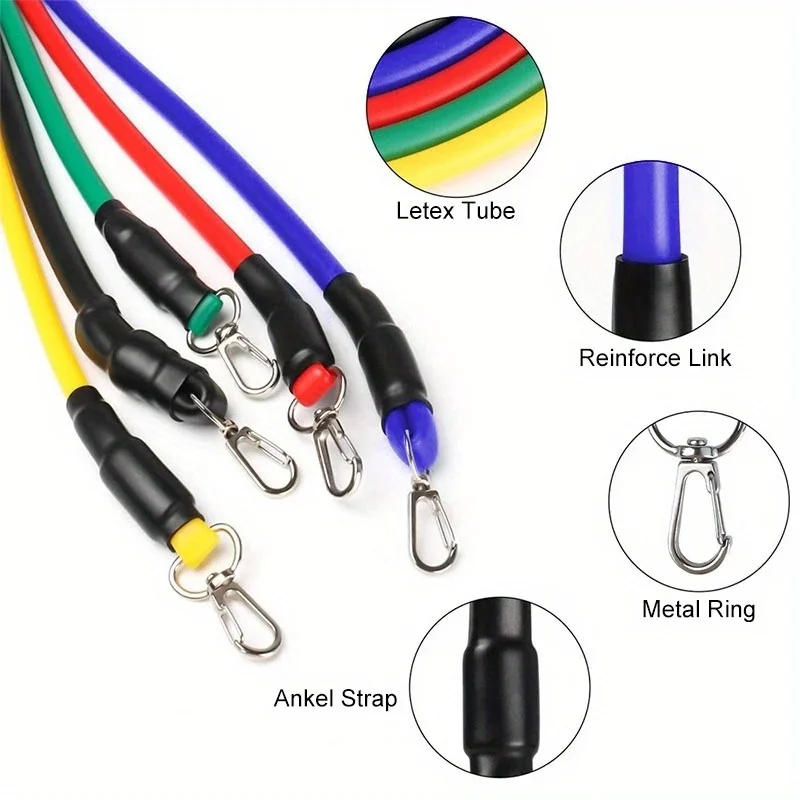 Description Picture 4 of item11pcs/Set Pull Rope, Resistance Bands, Portable Fitness Equipment, Ankle Strap, Chest Expander, Elastic Exercise Band