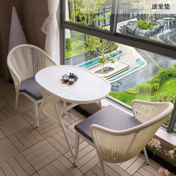 Modern Outdoor Balcony Table and Chair Set Simple Garden Furniture Sets Terrace Rattan Chair Leisure Tea Table Three-piece Set