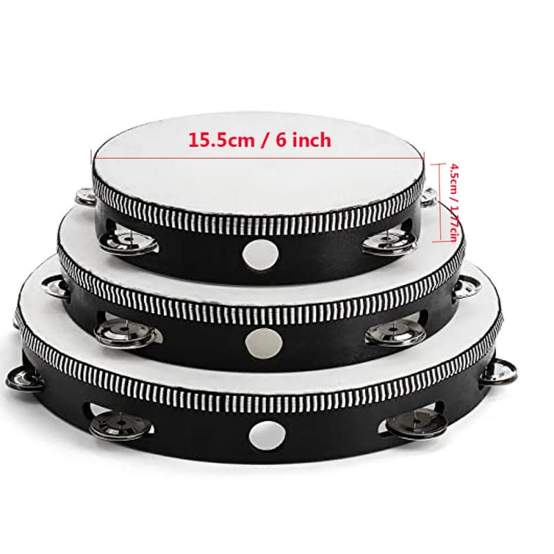 Description Picture 3 of item1Pc Wooden Tambourine 4/6/8/10-Inch Black Rim with Metal Jingles Musical Percussion Instrument for Concert Church Party