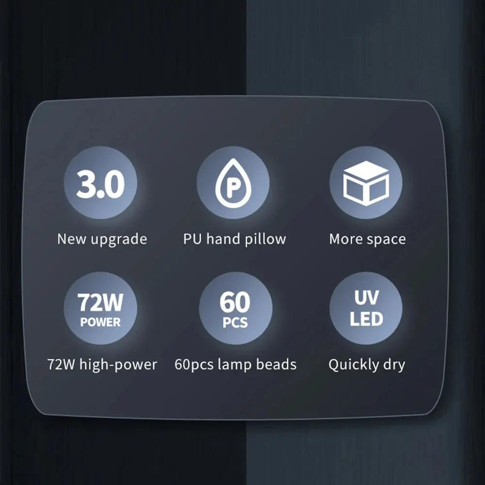 Description Picture 3 of itemNail Lamp With Hand Pillow 72W Nail Dryers Gel Lamp for Curing All Gel Nail Polish 60Pcs Beads UV LED Nail Lamp for Nail UV Art