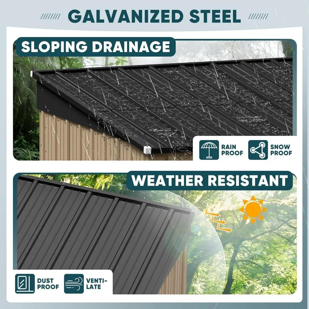 Description Picture 5 of item6 x 8 FT Outdoor Storage Shed, Metal Garden Tool Sheds & Outdoor Storage House with Sloped Roof for Patio Lawn Backyard