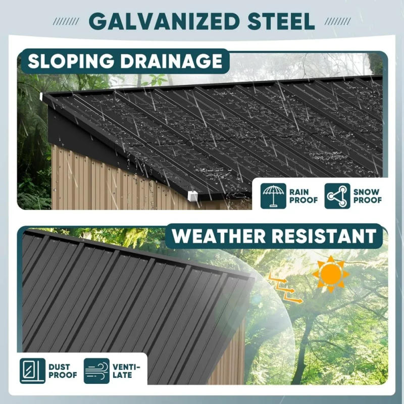 Description Picture 5 of item6 x 8 FT Outdoor Storage Shed, Metal Garden Tool Sheds & Outdoor Storage House with Sloped Roof for Patio Lawn Backyard