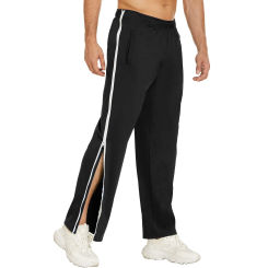 Mid-Rise Men Sweatpants Elastic Waistband Pockets Sports Trousers Splicing Color Wide Leg Side Zipper Tear Away Basketball Pants