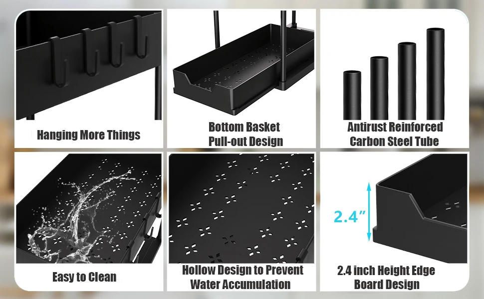 Description Picture 5 of item2-Tier Multi-Use Kitchen and Bathroom Organizers Storage with Sliding Drawers, Bathroom Cabinet Organizer with Hooks Hanging Cup