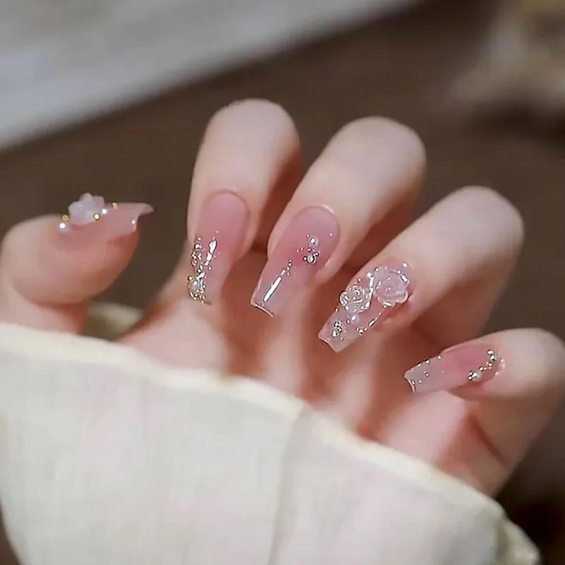 Description Picture 3 of item24pcs Fake Nails Nail Tip Full Cover Fake Acrylic Fake Nails Tip UV Gel Nail Extension System Oval Almond Carving Short Nails