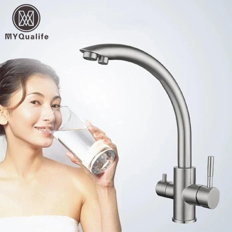 Description Picture 2 of itemDeck Mounted White 3 way Purification Kitchen Faucet Dual Water Outlet Filter Mixer Tap for Kitchen Dual Handle