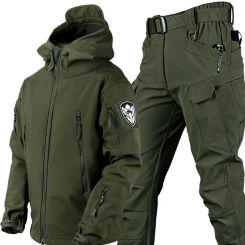 Outdoor Waterproof Windproof Softshell Sharkskin Jacket and Pants Tactical Hunting Clothes Men Camping Hiking Sport Suits