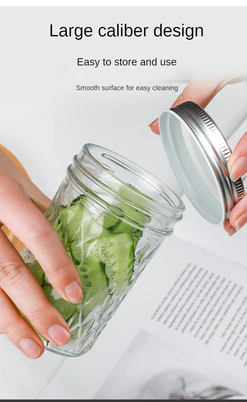 Description Picture 3 of itemMason Jar with Lid Glass Bottle High Temperature Resistant Easy to Clean Honey Food Sealed Glass Canning Food Storage Containers