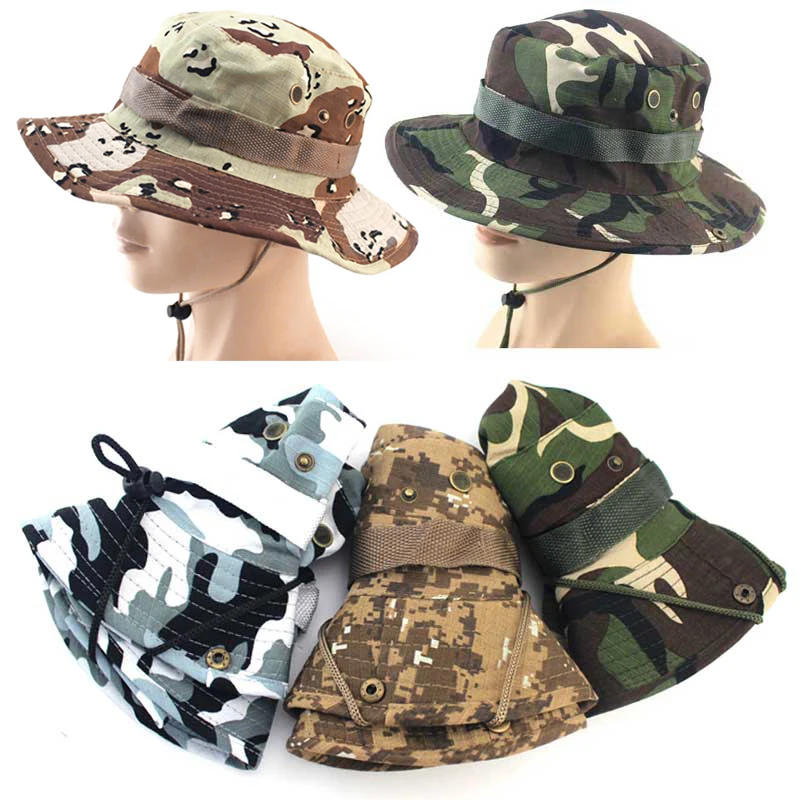 Description Picture 3 of itemNewest Camouflage Outdoor Fishing Caps Mountaineering Round Boonie Hats Summer Military Camping fisherman Men Sun Protection Hat
