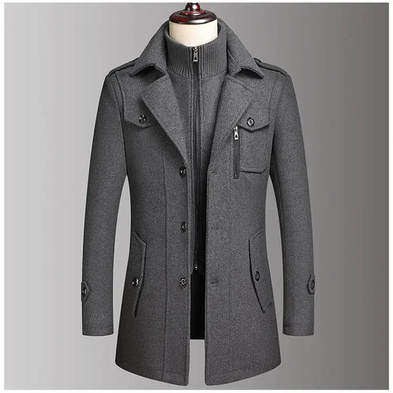 Description Picture 5 of itemWinter Warm Long  Wool Blend Coat Men Thick Overcoats Topcoat Mens Single Breasted Jackets and Coats with Men's Woolen  Coat