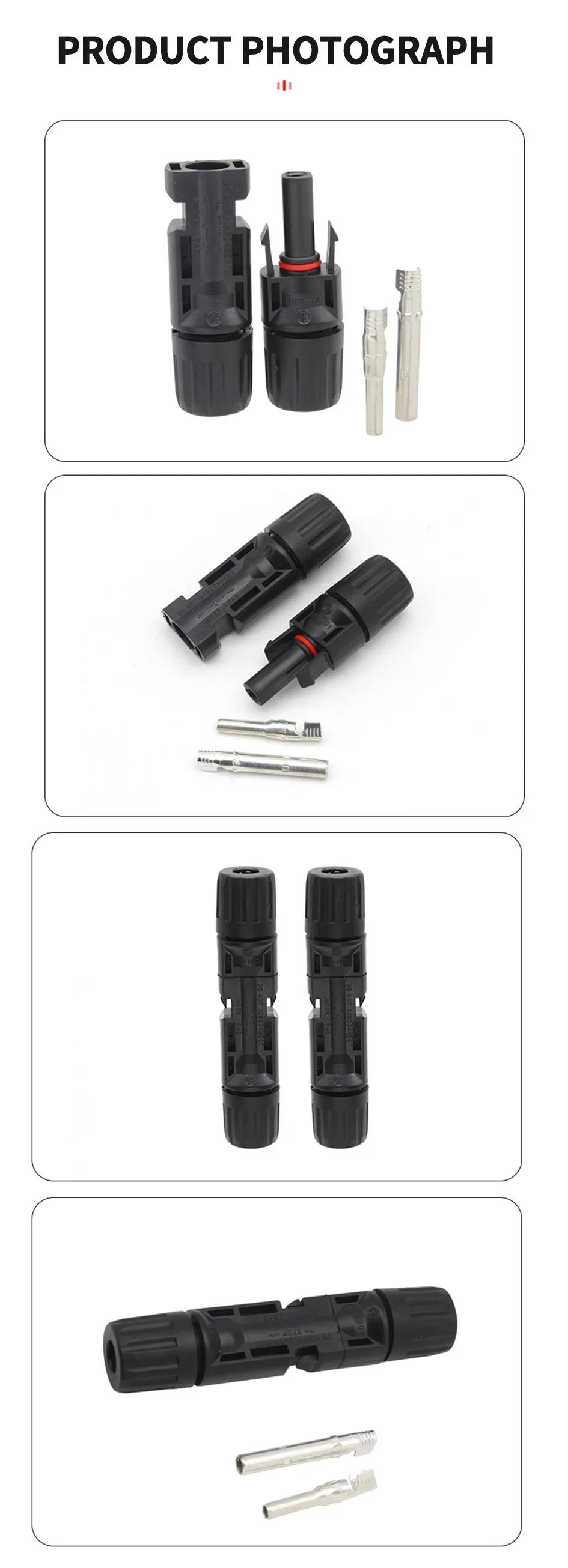 Description Picture 5 of item600/400/200/100/40/20/10 Pcs Photovoltaic Solar Connector Kit 1000V 30A Panel Solor Connectors for PV/MC Cable 2.5/4/6mm2