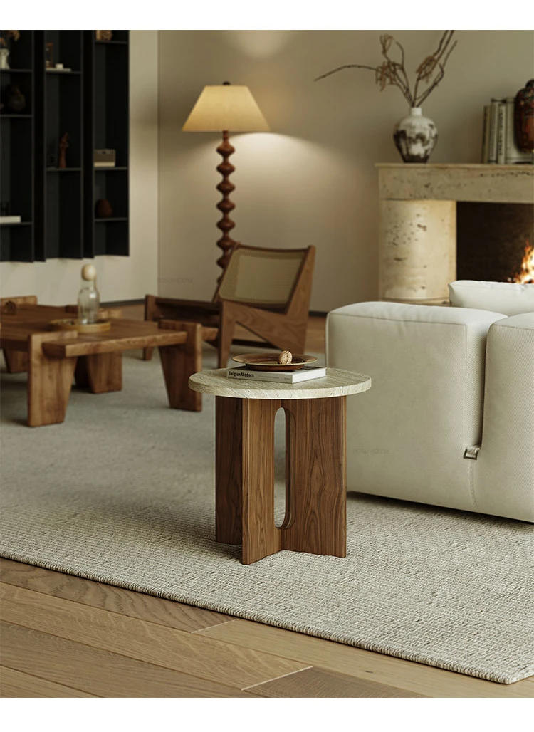 Description Picture 6 of itemNordic Solid Wood Coffee Tables Bedroom Bedside Side Table Modern Living Room Furniture Creative Travertine Round Corner Table