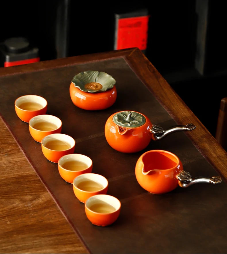 Description Picture 6 of itemPersimmon Ruyi Rotating Xiaoyao Pot Tea Set Lazy Tea Brewing Artifact Household Teapot Side Handle Tea Maker Set Dedicated