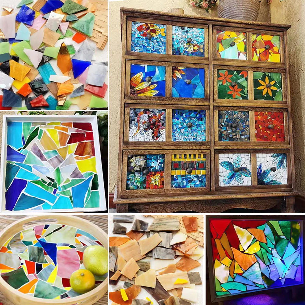 Description Picture 5 of item100g/Lot Mosaic Tiles Stained Glass Mosaic DIY Handmade Coaster Mosaic Puzzle Making Art Wall Decoration Supplies Mixed arte