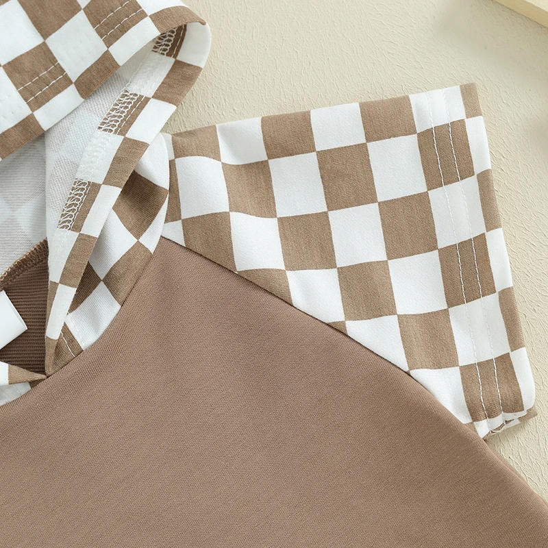 Description Picture 6 of itemToddler Boys Summer Shorts Sets Short Sleeve Checkerboard Print Hooded Tops and Shorts Sets