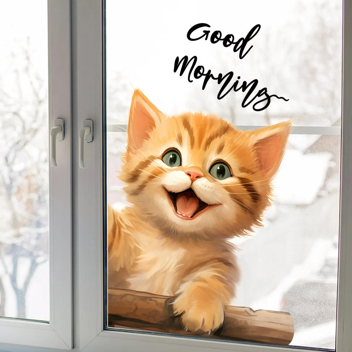 Description Picture 6 of itemCute Cat Wall Stickers Living Room Cupboard Glass Window Decoration Wallpaper Bathroom Toilet Mural Home Decor Kitten Decals