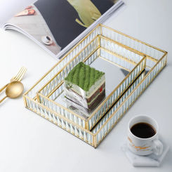 Nordic Glass Mirror Storage Tray Gold Rectangle Makeup Organizer Dessert Plate Jewelry Display Home Kitchen Decor