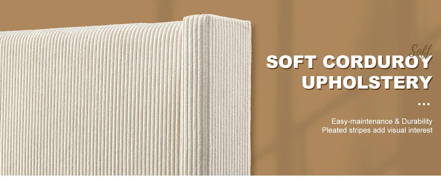 Description Picture 6 of itemUpholstered Platform Bed Frame, Wingback Bed with Headboard, Corduroy/Solid Wood Leg/No Box Spring Needed/Noise Free