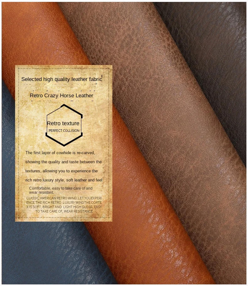 Description Picture 3 of item1.2 Thick Crazy Horse Patterned Artificial Leather Fabric PU Soft Bag Sofa Seat Counter Wall Shoe Fashionable DIY Sewing Cloth