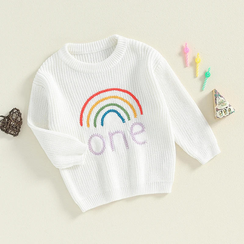 Description Picture 4 of itemBaby Girl Birthday Sweater Rainbow Embroidery Long Sleeve Pullover Crew Neck Tops for Fall Winter