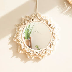 Nordic Room Decorative Mirrors Boho Macrame Round Cosmetic Mirror Room Wall Mirror Woven Macrame Crafts Home Decor Wall Decor
