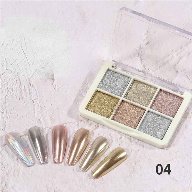 Description Picture 6 of item1PS 6colors Solid Magic Mirror Powder Nail Glitter Mirror Illusion Aurora Powder Super Bright Glass Fine Flash Glitter for Nails