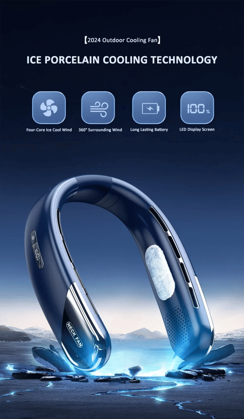 Description Picture 6 of item2024 New Neck Fan Mute Portable Fan LED Digital Display 5th Gear Wind Electric Fans Ultra Long Endurance TEC Cooling Air Cooler