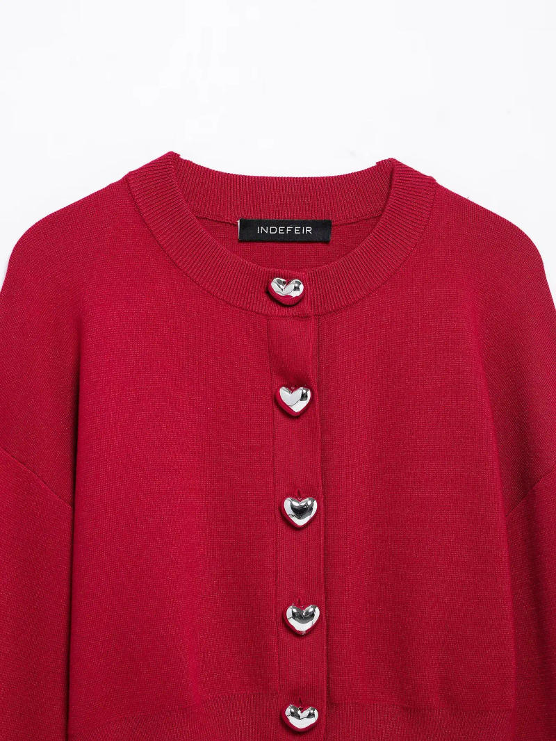 Description Picture 5 of itemTRAF 2025 Spring Women Heart Button Sweaters Sweet O-neck Long Sleeve Causal Knitted Cardigan Fashion Single Breasted Coats