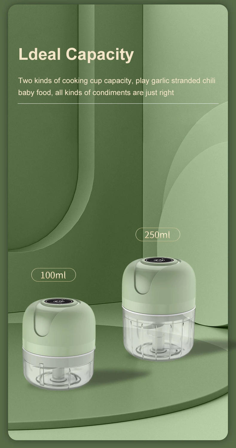 Description Picture 5 of item100/250ml Electric Garlic Masher Machine Mini USB charging Food Processor for Nuts Vegetable BlackPepper Chili Kitchen Tools