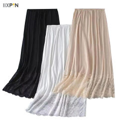 Ladies Underskirt Underwear Anti-static 72cm Petticoat Women's Solid Half Slip Skirt Lace Trim Long Underskirt Dress Accessory