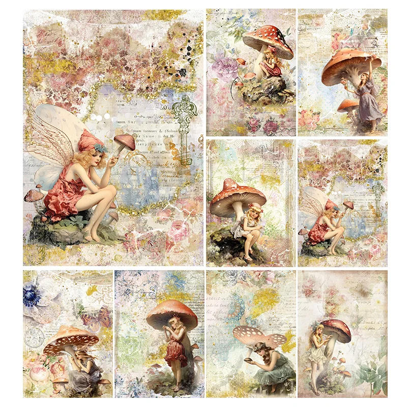 Description Picture 2 of itemRice Paper Original Design Scrapbook Retro Papers Mushroom Pattern for Scrapbooking DIY Junk Journal Decoration Craft 8pcs