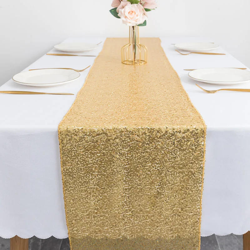 Description Picture 6 of itemWholesale Minimalist Nordic Style Circle Table Runner Decorated with Red and Gold Sequins for Wedding and Party