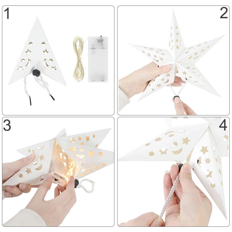 Description Picture 4 of item30-60cm Hollow Out Star Hanging Pendant Ornament LED Light 3D Star Paper Lantern Home Decoration Wedding Party Lampshade Decor