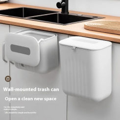 Kitchen Trash Bin Without Punching Handle with Lid Two-way Opening Lid Wall-mounted PP Paper Basket Storage Tube Household box